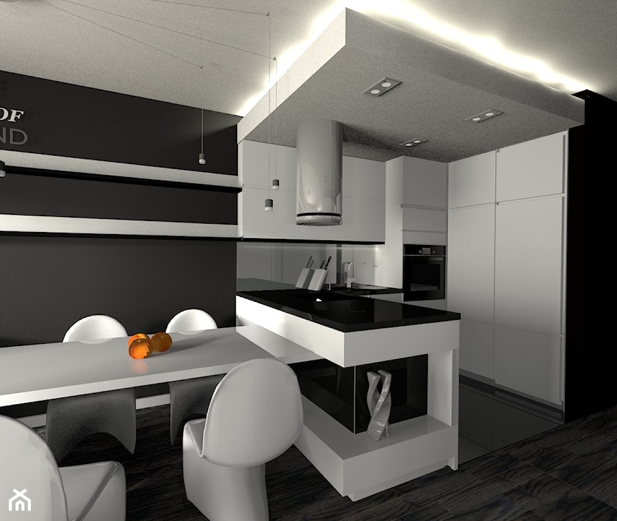 mieszkanie Wiślane Tarasy - Średnia otwarta z salonem czarna z zabudowaną lodówką kuchnia w kształcie litery l, styl nowoczesny - zdjęcie od Creative Interior