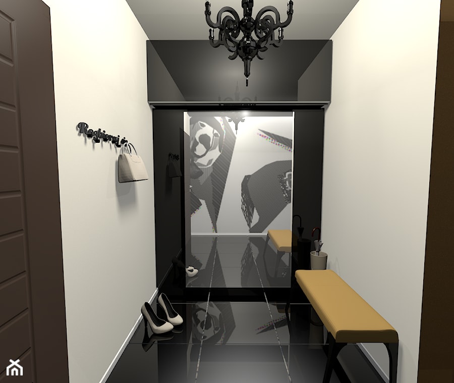 mieszkanie Wiślane Tarasy - Mały z wieszakiem biały czarny hol / przedpokój, styl nowoczesny - zdjęcie od Creative Interior