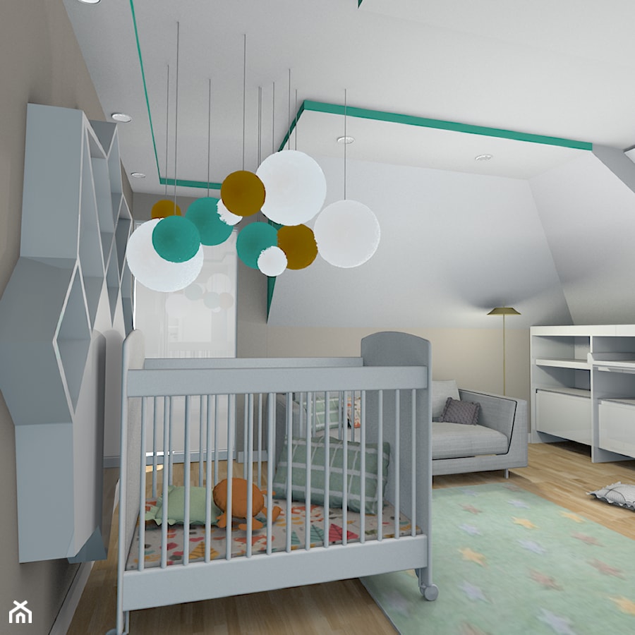 projekt domu w Sidzinie - Średni szary pokój dziecka dla niemowlaka dla chłopca dla dziewczynki, styl skandynawski - zdjęcie od Creative Interior