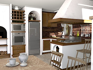 kuchnie murowane - Średnia otwarta z salonem szara z zabudowaną lodówką z nablatowym zlewozmywakiem kuchnia w kształcie litery u z oknem, styl tradycyjny - zdjęcie od Creative Interior