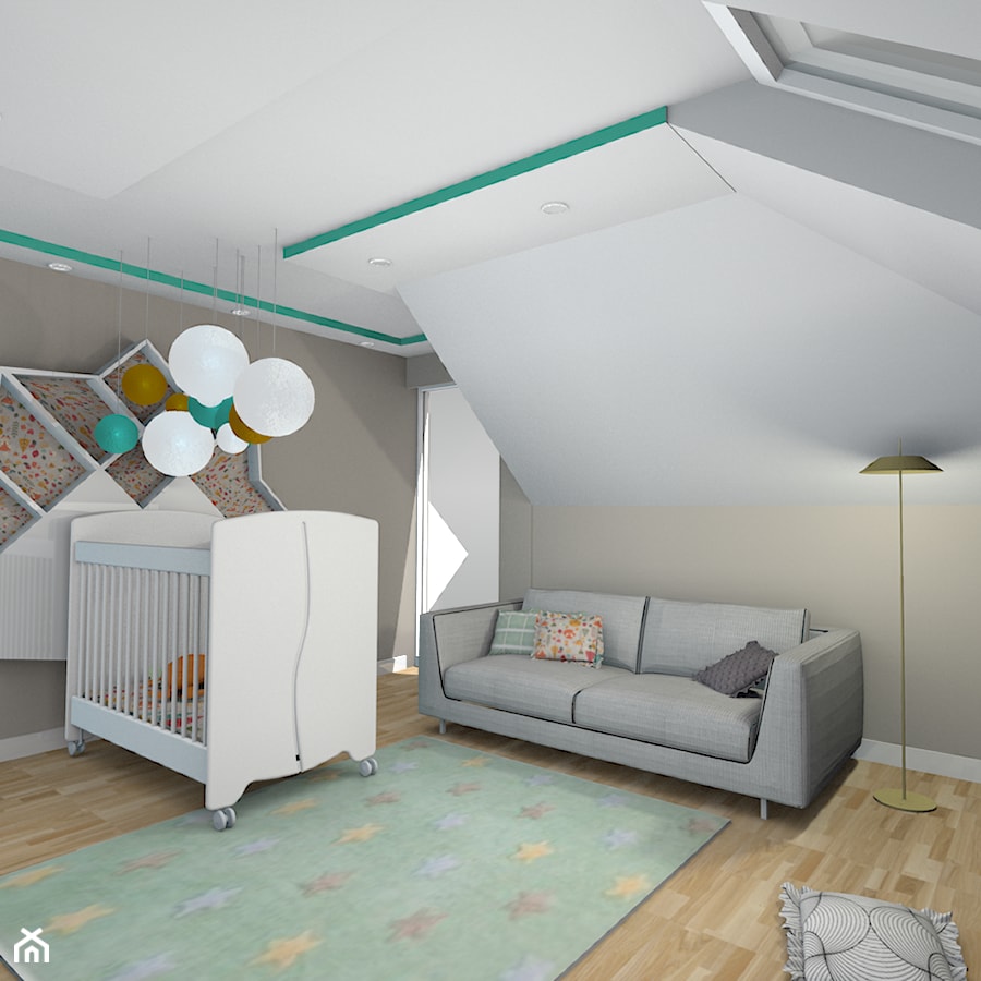 projekt domu w Sidzinie - Średni biały szary pokój dziecka dla niemowlaka dla chłopca dla dziewczynki, styl skandynawski - zdjęcie od Creative Interior