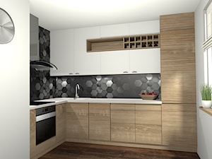 kuchnia 3 wresje - Średnia otwarta biała szara z zabudowaną lodówką kuchnia w kształcie litery l z oknem, styl nowoczesny - zdjęcie od Creative Interior