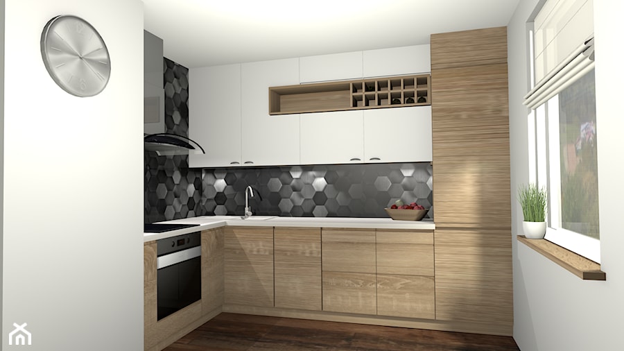 kuchnia 3 wresje - Średnia otwarta biała szara z zabudowaną lodówką kuchnia w kształcie litery l z oknem, styl nowoczesny - zdjęcie od Creative Interior