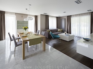 Kolorowy minimalizm - Średni szary salon z jadalnią - zdjęcie od Pracownia projektowa Poco Design