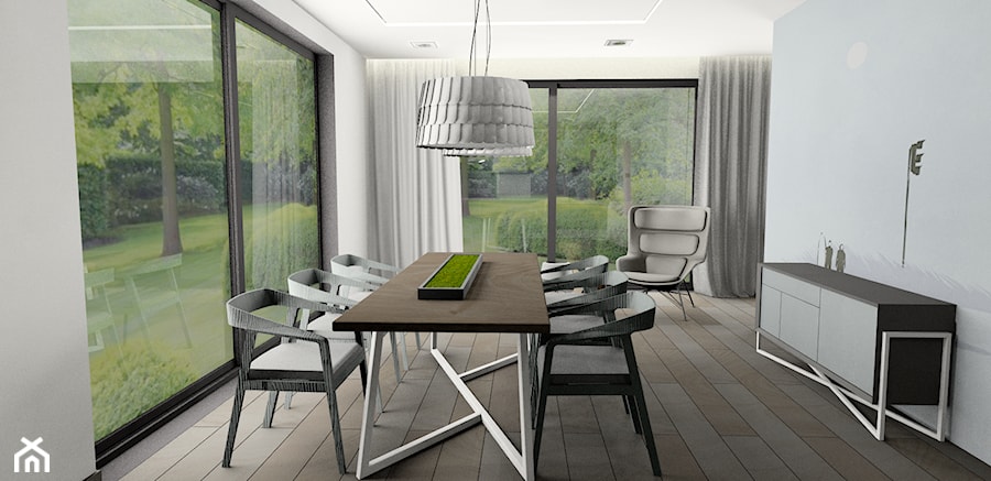 Projekt parteru domu w stylu nowoczesnym. - Średnia biała jadalnia jako osobne pomieszczenie - zdjęcie od Studio decor