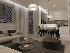 Projekt "S" B&W - Średni biały salon z kuchnią z jadalnią, styl nowoczesny - zdjęcie od ZELER-DESIGN