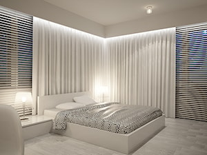 white bedroom - Średnia szara sypialnia z balkonem / tarasem, styl nowoczesny - zdjęcie od ZELER-DESIGN