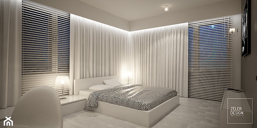 white bedroom - Średnia szara sypialnia z balkonem / tarasem, styl nowoczesny - zdjęcie od ZELER-DESIGN