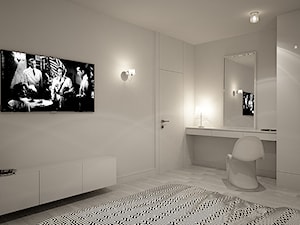 white bedroom - Duża biała szara z biurkiem sypialnia, styl nowoczesny - zdjęcie od ZELER-DESIGN