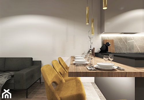Metamorfoza 47m2 mieszkania w Centrum Warszawy - Mały szary salon z kuchnią z jadalnią, styl nowoczesny - zdjęcie od Dominika Borejza DB-wnętrze