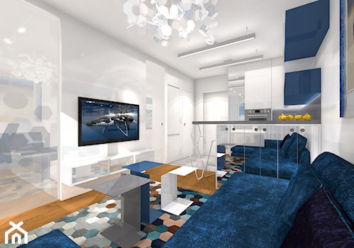 Projekt - sześciokąty - Średni biały salon z kuchnią, styl nowoczesny - zdjęcie od Alicja Dudek Pracownia Architektury Wnętrz