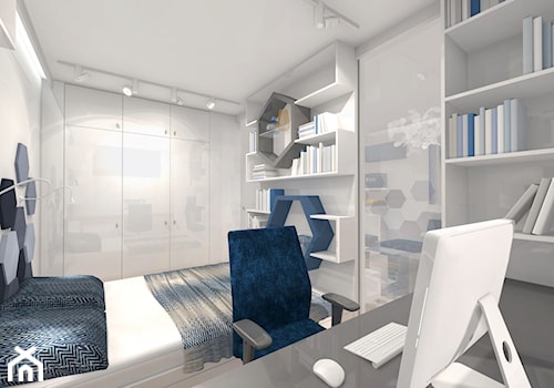 Projekt - sześciokąty - Mała szara z biurkiem sypialnia, styl nowoczesny - zdjęcie od Alicja Dudek Pracownia Architektury Wnętrz