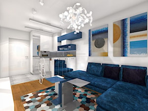 Projekt - sześciokąty - Mały biały salon z kuchnią, styl nowoczesny - zdjęcie od Alicja Dudek Pracownia Architektury Wnętrz