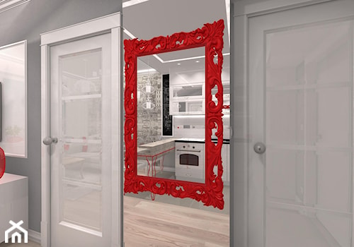 Projekt klasyczny - czerwony - Średni szary salon z kuchnią z jadalnią, styl tradycyjny - zdjęcie od Alicja Dudek Pracownia Architektury Wnętrz