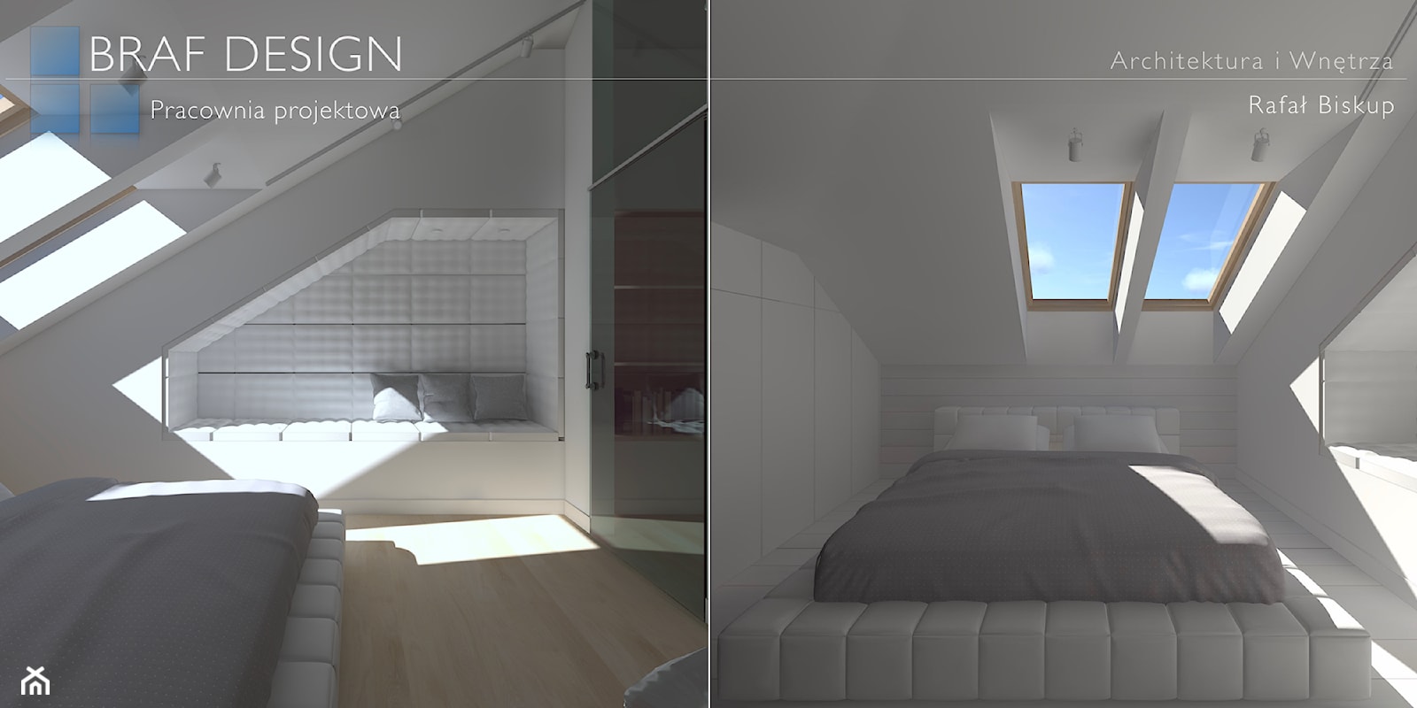 Minimalistyczne poddasze - Średnia szara sypialnia na poddaszu, styl minimalistyczny - zdjęcie od BRAF Design - Homebook