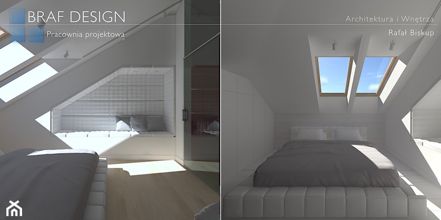 Minimalistyczne poddasze - Średnia szara sypialnia na poddaszu, styl minimalistyczny - zdjęcie od BRAF Design