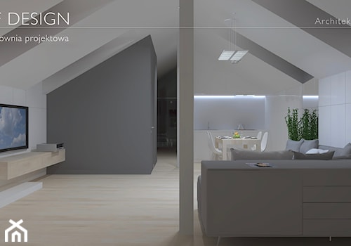 Minimalistyczne poddasze - Duży biały szary salon z jadalnią, styl minimalistyczny - zdjęcie od BRAF Design