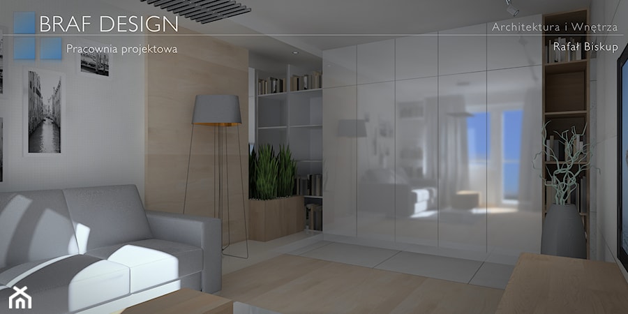 "Mieszkanie w bloku" - Mały biały salon, styl nowoczesny - zdjęcie od BRAF Design