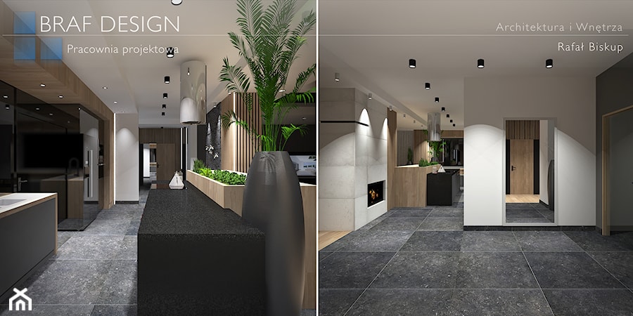Projekt wnętrza dużej kuchni połączonej z salonem, i jadalnią - zdjęcie od BRAF Design