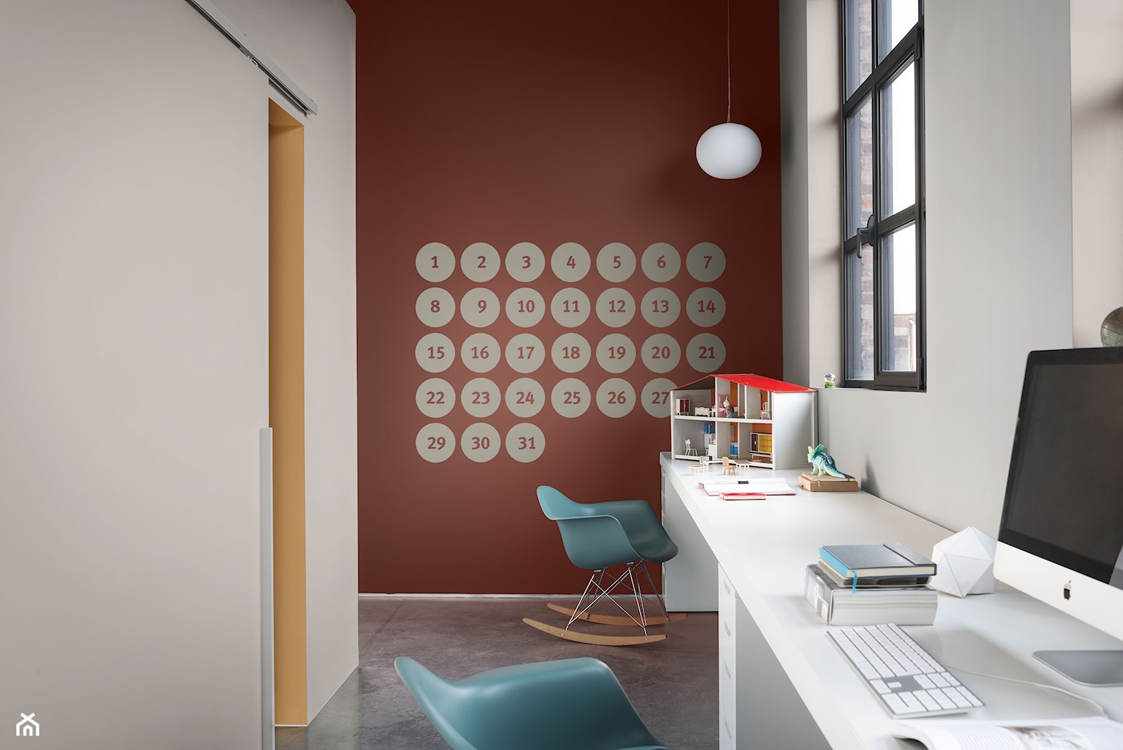 Kolor Roku 2017 - Średnie w osobnym pomieszczeniu białe brązowe biuro - zdjęcie od Dulux - Homebook