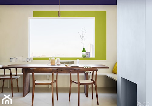 Wiosenne metamorfozy - Mała szara zielona jadalnia jako osobne pomieszczenie, styl minimalistyczny - zdjęcie od Dulux