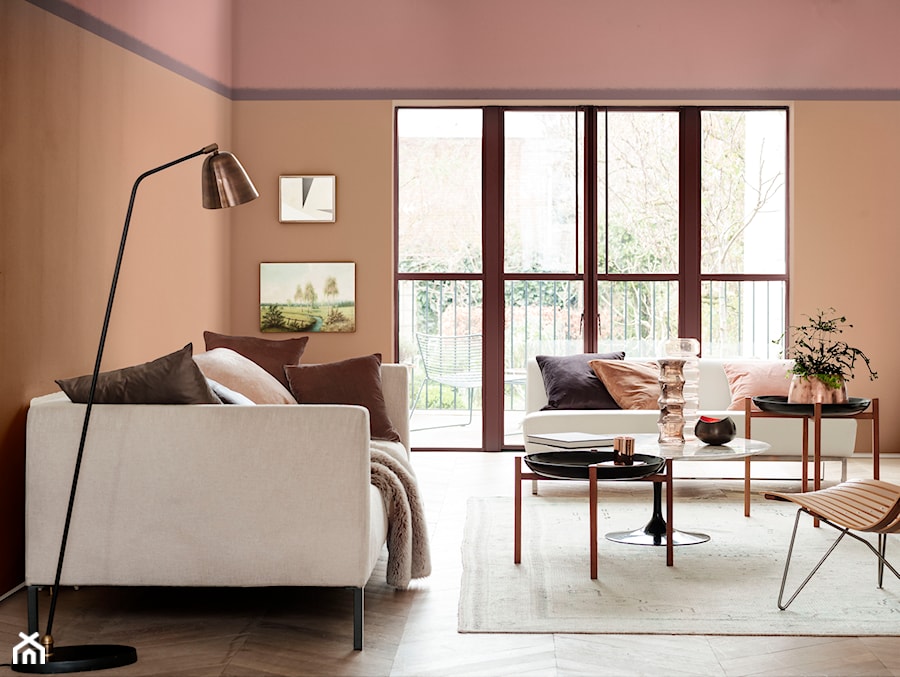 Paleta kolorów roku - Średni pomarańczowy różowy salon z tarasem / balkonem, styl nowoczesny - zdjęcie od Dulux
