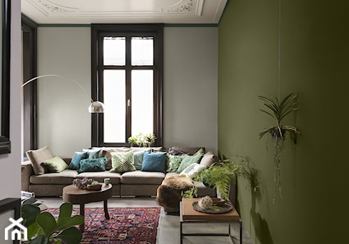 Intensywne kolory we wnętrzu - Mały szary zielony salon, styl vintage - zdjęcie od Dulux