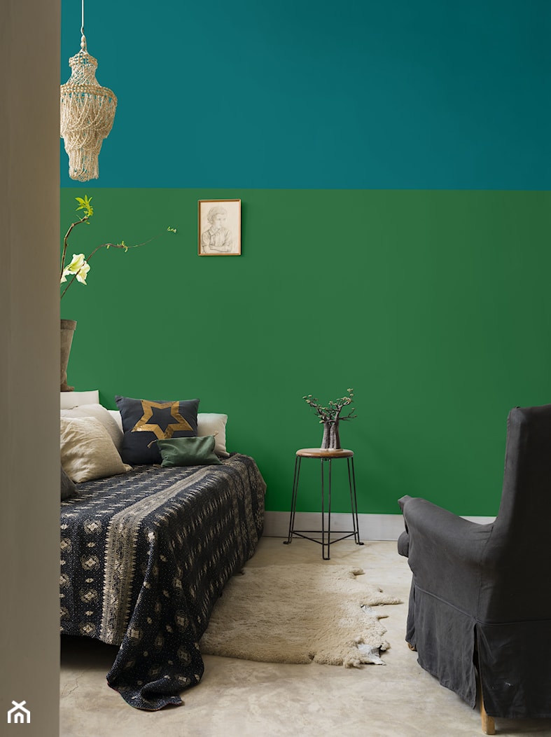 Intensywne kolory we wnętrzu - Mała niebieska zielona sypialnia, styl vintage - zdjęcie od Dulux - Homebook