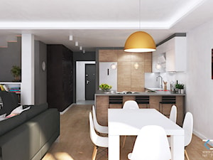 Wnętrze domu w zabudowie szeregowej - Ruda Śląska - Średnia biała szara jadalnia w salonie w kuchni, styl nowoczesny - zdjęcie od RESE Architekci Studio Projektowe