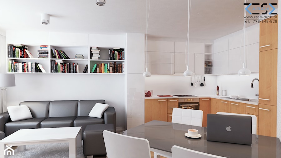 Mieszkanie typu studio w CHorzowie - Średnia biała jadalnia w salonie, styl nowoczesny - zdjęcie od RESE Architekci Studio Projektowe