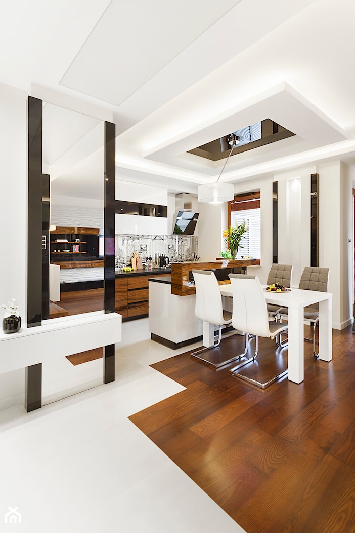 Apartament 50 m.kw w palisandrze - Średnia beżowa jadalnia w kuchni, styl nowoczesny - zdjęcie od ARCHITETTO - Homebook