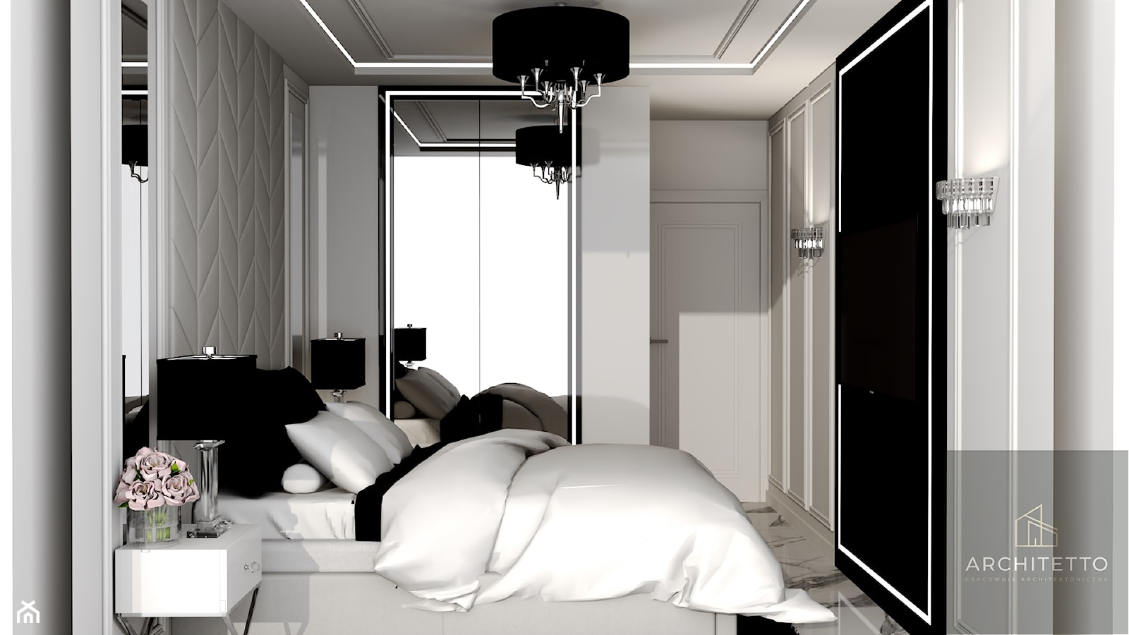 Sypialnia z pikowanym zagłówkiem - Sypialnia, styl nowoczesny - zdjęcie od ARCHITETTO - Homebook