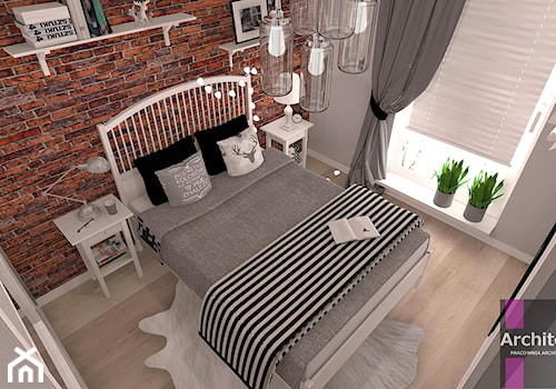 Sypialnia z cegła - Mała szara sypialnia, styl skandynawski - zdjęcie od ARCHITETTO