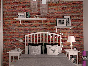 Sypialnia z cegła - Mała beżowa sypialnia, styl skandynawski - zdjęcie od ARCHITETTO