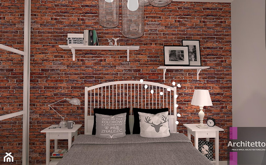Sypialnia z cegła - Mała beżowa sypialnia, styl skandynawski - zdjęcie od ARCHITETTO