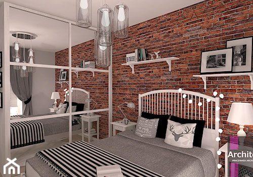 Sypialnia z cegła - Średnia brązowa szara sypialnia, styl skandynawski - zdjęcie od ARCHITETTO