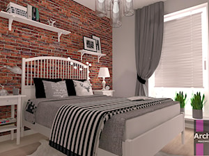 Sypialnia z cegła - Średnia beżowa biała sypialnia, styl skandynawski - zdjęcie od ARCHITETTO