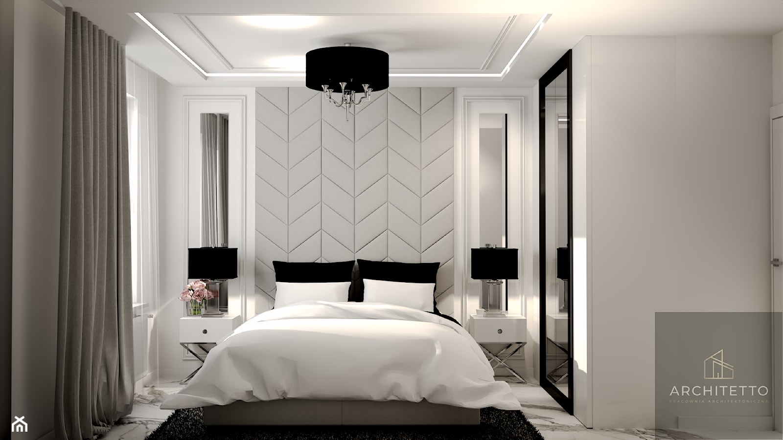 Sypialnia z pikowanym zagłówkiem - Sypialnia, styl nowoczesny - zdjęcie od ARCHITETTO - Homebook