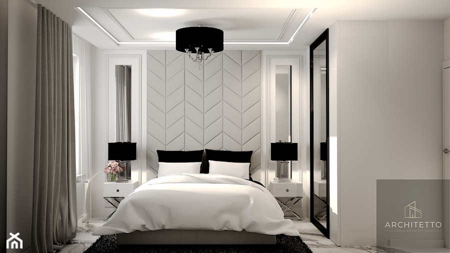 Sypialnia z pikowanym zagłówkiem - Sypialnia, styl nowoczesny - zdjęcie od ARCHITETTO