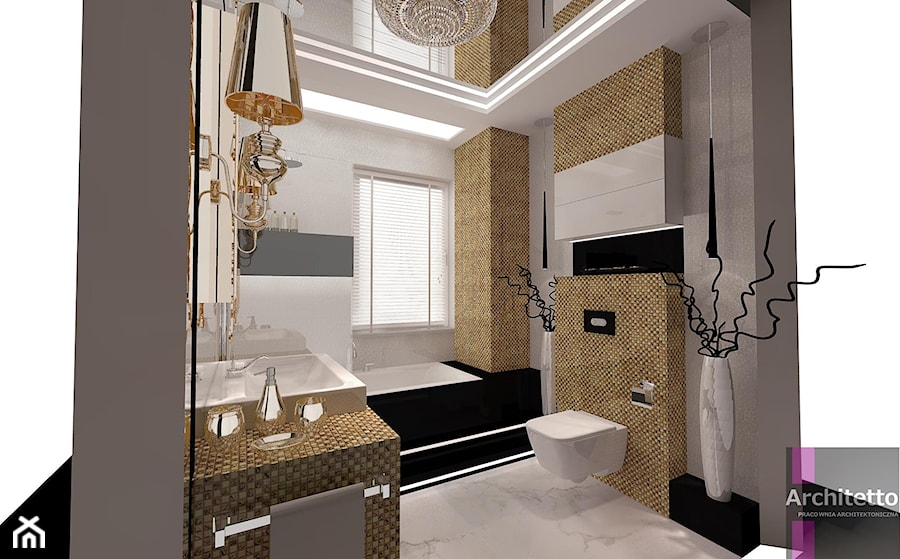 Łazienka w złocie - Mała średnia łazienka z oknem, styl glamour - zdjęcie od ARCHITETTO