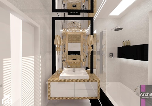 Łazienka w złocie - Mała z lustrem łazienka z oknem, styl glamour - zdjęcie od ARCHITETTO