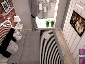 Sypialnia z cegła - Mała biała brązowa szara sypialnia, styl skandynawski - zdjęcie od ARCHITETTO