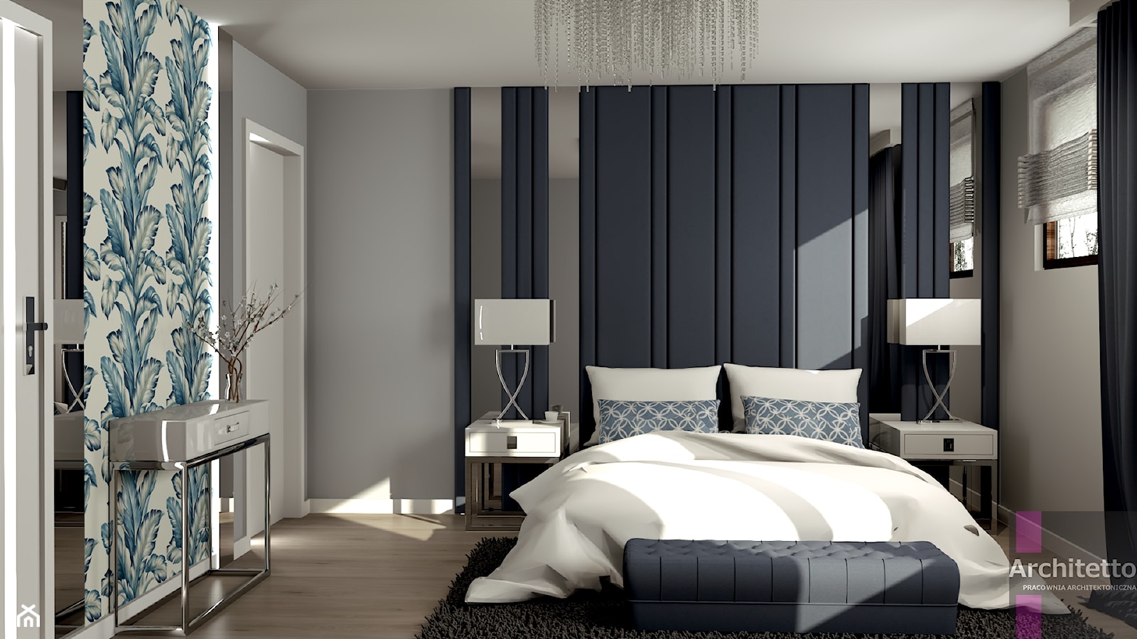 Sypialnia w niebieskim - Sypialnia, styl glamour - zdjęcie od ARCHITETTO - Homebook