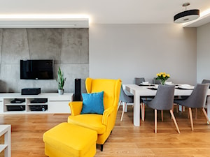 Apartament z betonem - Średni szary salon z jadalnią, styl minimalistyczny - zdjęcie od ARCHITETTO