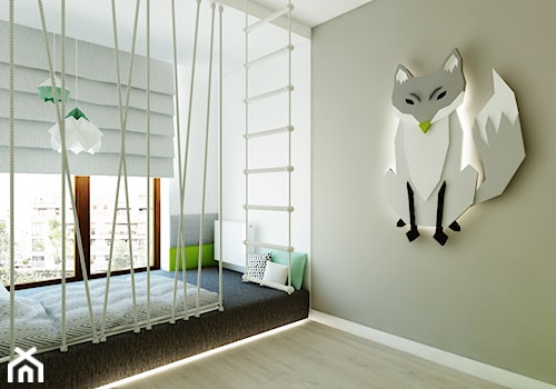 Pokój dziecięcy z liskiem - Mały biały szary pokój dziecka dla dziecka dla nastolatka dla chłopca dla dziewczynki, styl nowoczesny - zdjęcie od Nasciturus design