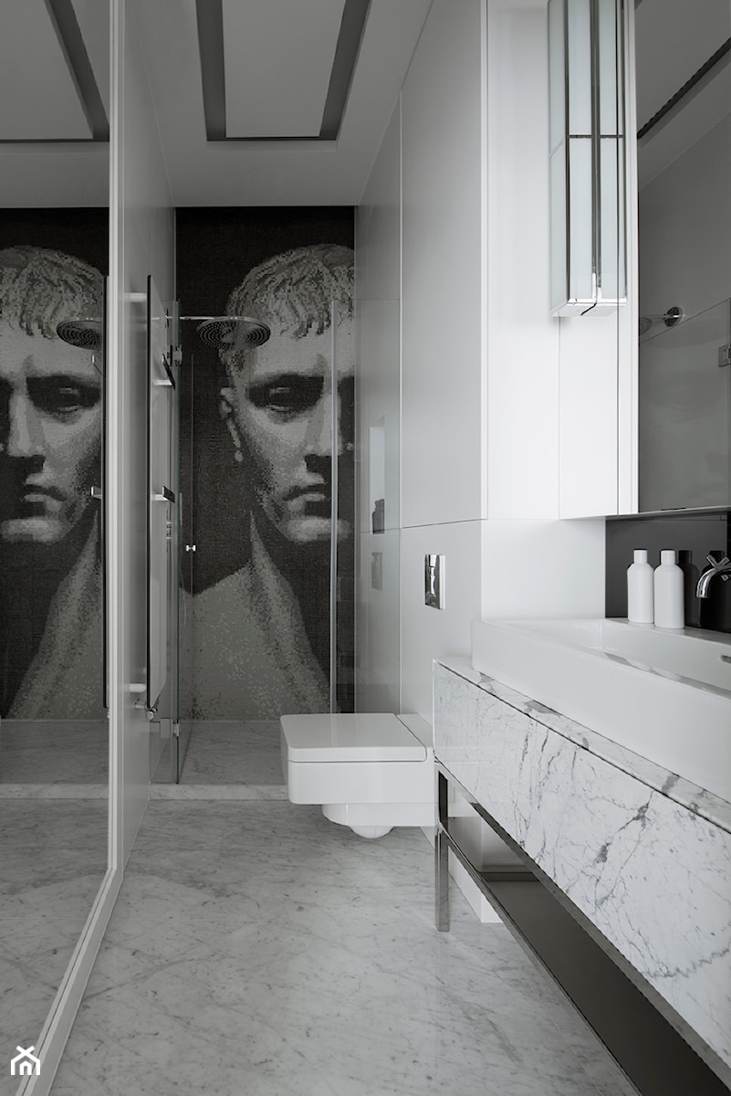 Paryski Szyk - Średnia bez okna z marmurową podłogą łazienka, styl nowoczesny - zdjęcie od Nasciturus design