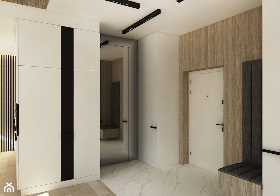 Apartament w Poznaniu - Średni biały z marmurem na podłodze hol / przedpokój, styl nowoczesny - zdjęcie od Nasciturus design
