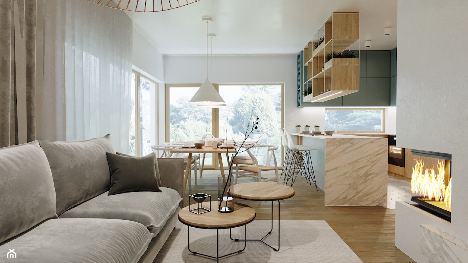Ekologiczny - Mały biały salon z kuchnią z jadalnią, styl nowoczesny - zdjęcie od Nasciturus design - Homebook