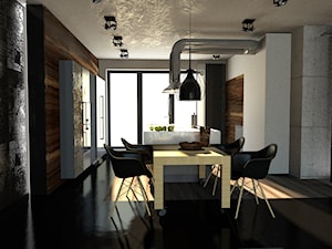 Dom w stylu industrailnym - wizualizacje - Średnia beżowa brązowa czarna szara jadalnia w salonie, styl industrialny - zdjęcie od Nasciturus design