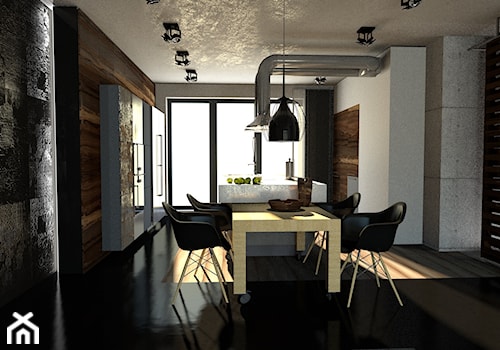 Dom w stylu industrailnym - wizualizacje - Średnia beżowa brązowa czarna szara jadalnia w salonie, styl industrialny - zdjęcie od Nasciturus design